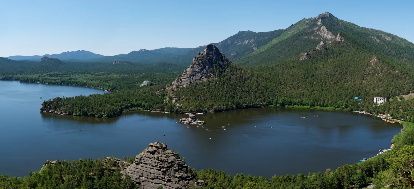 Lake Borovoe and the Okzhetpes rock from Mount Bolektau